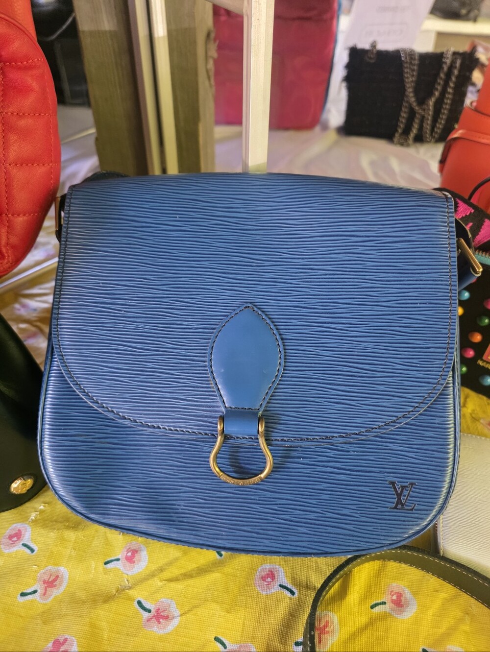 Louis Vuitton Blue Epi Leather Crossbody Saddle Bag with Gold Hardware